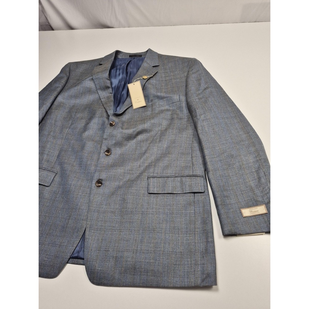 Peerless Couture International Blazer Mens 50 Long Blue Silk Linen Wool NWT